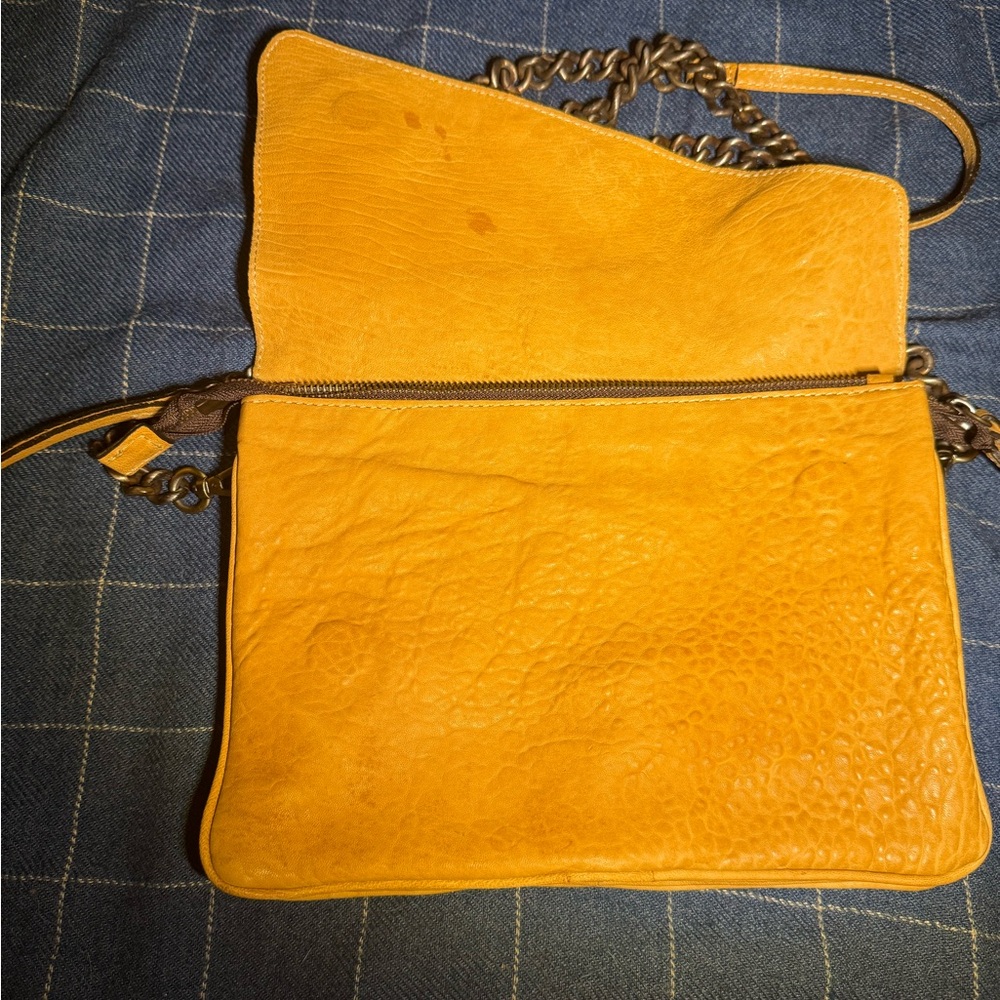 MAXON COLLECTION Soft Tan Textured Leather Crossbody Bag Made in Italy Chain - Picture 3 of 8